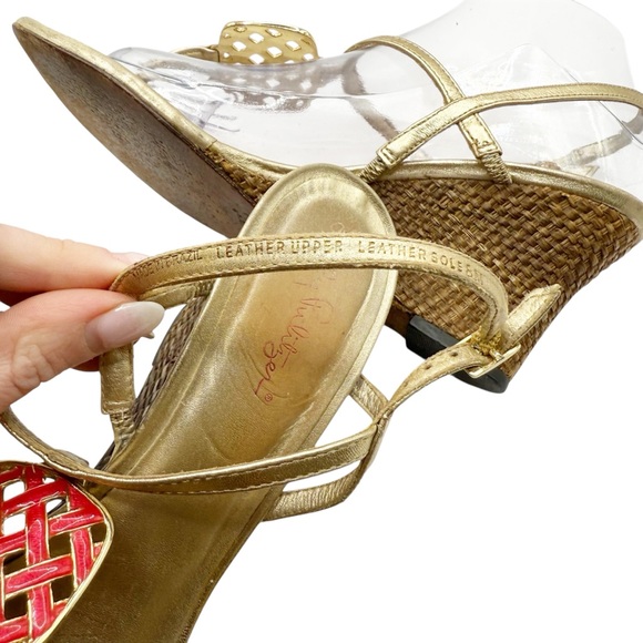 Lilly Pulitzer Gold Woven Wedge Sandals Size 8 - Picture 7 of 8